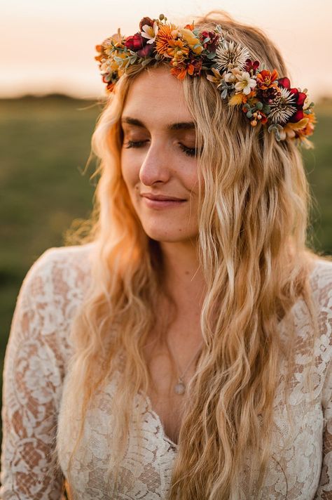 Bride Hair Waves Flower Crown Carreglwyd Estate Wedding Amy and Omid Photography #wedding #flowercrown Wedding Hairstyles Flower Crown, Wedding Hairstyle Ideas, Flower Crown Hairstyle, Hairstyle Tutorials, Bridal Flower Crown, Bridal Wedding Hair, Trendy Hairstyle, Bride Hair, Costume Themes