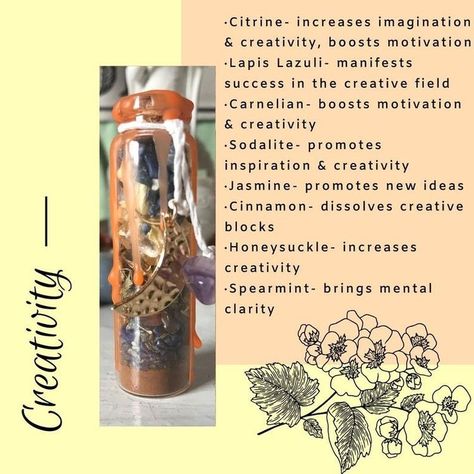 creativity spell directions spell jar spell casting witchcraft witchy ingredients Witches Jar, Spell Bottles, Magickal Herbs, Spells For Beginners, Jar Spells, Witch Bottles, Spell Jars, Wiccan Magic, Magic Herbs