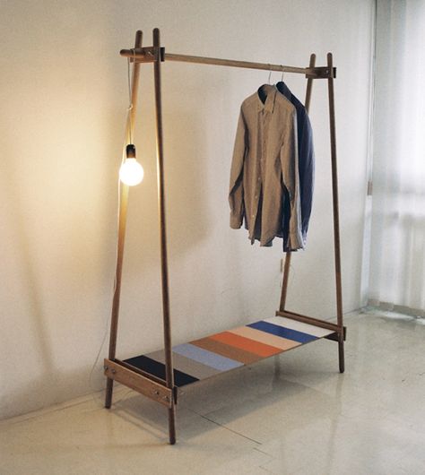 The humble wooden clothing rack is a design-worthy addition to your entryway or boudoir: here are 10 we've bookmarked recently. Collapsible Clothes Rack, Wooden Clothes Rack, Diy Clothes Rack, Clothes Hanging, Trendy Bedroom, Garment Racks, Bedroom Wardrobe, Clothes Rack, Decoration Inspiration