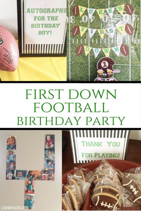 First Down Football Birthday Party. Food, decor and free printables! First Down Football Birthday Party, Birthday Party Themes For Boys, Football First Birthday, Bday Themes, Football Theme Party, Boys Football, Football Birthday Party, Party Themes For Boys, Birthday Babe