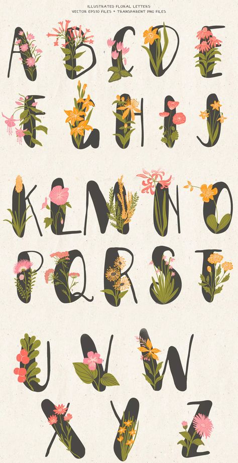 Caligraphy Alphabet Floral, Floral Typography Alphabet, Typography Flowers Design, Plant Alphabet Letters, Cottage Core Letters, Botanical Lettering Fonts, Plant Font Alphabet, Flower Alphabet Letters Fonts, Flower Words Floral Letters