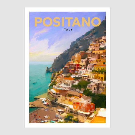 Positano Italy Art print and Greetings Card Amalfi Coast Poster, Cliffside Village, Wanderlust Decor, Italy Art Print, Positano Italy, Italy Art, Southern Italy, Travel Wall Art, Fashion Poster