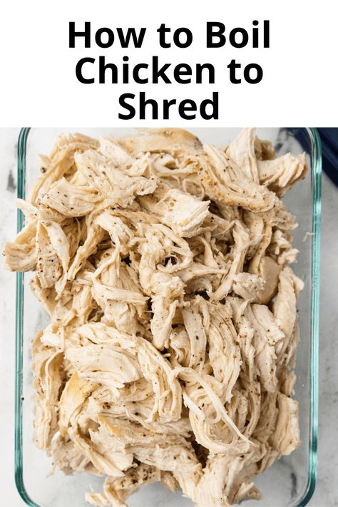 Shredded chicken only takes 30 minutes to make, and it always come out juicy and flavorful. First sear your chicken in a large pot, then add chicken broth and spices and boil for 7-10 minutes. Once the chicken has reached 165F shred with two forks. Shredded Chicken For Soup, Boiled Shredded Chicken Recipes, Shredded Chicken Boiled, Boil Chicken To Shred, Boil Chicken, Shredded Chicken Crockpot, Easy Shredded Chicken, Slow Cooker Shredded Chicken, Make Shredded Chicken