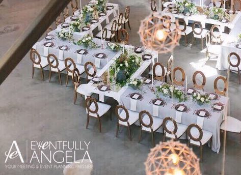 Are you tired of seeing the same circle tables at every event? On the blog today: our 10 favorite unique table layouts! Rectangle Wedding Tables, Reception Table Layout, Wedding Reception Tables Layout, Wedding Table Placement, Wedding Table Layouts, Wedding Table Setup, Wedding Guest Table, Reception Layout, Table Placements