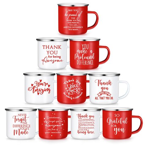 PRICES MAY VARY. Appreciate Coffee Cup Set: the package contains 10 pieces of women's coffee cups in red and white colors, with 10 different texts, sufficient quantity and rich colors can better meet your daily use needs, you can also share with friends share with colleagues Size and Capacity: the thanks mug has a capacity of 12 oz, easy to clean, suitable for holding most drinks, including wine, beer, cocktails, champagne, water, hot chocolate, Coffee, tea, milk and juice, etc., suitable for in Pto Christmas Gifts For Teachers, Christmas Gifts For Nursing Staff, Christmas Volunteer Appreciation Gifts, Christmas Employee Gift Ideas, Christmas Gifts For Staff From Boss, Team Christmas Gifts Work, Christmas Gift Ideas For Staff, Bulk Christmas Gift Ideas Coworkers, Office Gift Basket Ideas