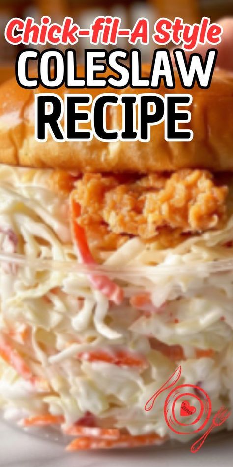 Easy Chick-fil-A Style Coleslaw recipe—a delightful side dish that's perfect for picnics, barbecues, or anytime you're craving a taste of Southern comfort. This creamy and tangy coleslaw features crisp cabbage, carrots, and a secret blend of ingredients that will have you saying farewell to the Chick Fil A Coleslaw, Chick Fil A Coleslaw Recipe, Tangy Coleslaw, Comfort Casseroles, Homemade Coleslaw, Weight Watcher Dinners, Vegetarian Cabbage, Chocolate Cookie Recipes, Coleslaw Recipe