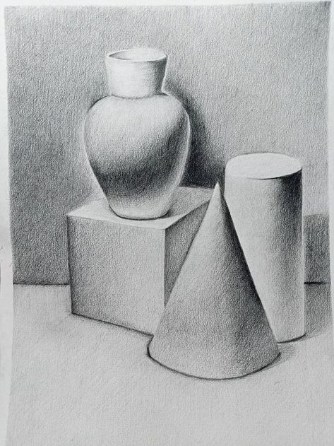 Basic Shading Drawing, Form Art Drawing, Still Life Pencil Shading, Easy Still Life Drawing, Drawing Figures, Still Life Sketch, Geometric Shapes Drawing, Basic Sketching, Pencil Drawing Images