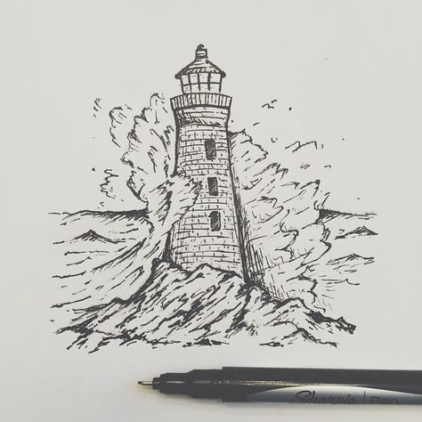 290 Likes, 8 Comments - Little Mountain Print Shoppe (@littlemountainprint) on Instagram: “Wrapping up the lighthouse drawing.” Lighthouse Drawing, Lighthouse Tattoo, Couple Drawing, Desenho Tattoo, Mountain Print, Arte Sketchbook, Ink Drawings, The Lighthouse, Charcoal Drawing