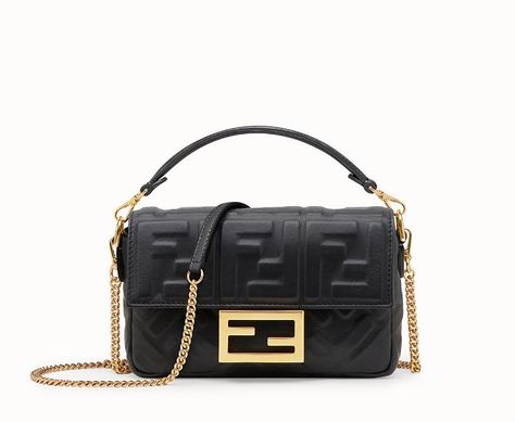 Fendi Mini Baguette Fendi Baguette Mini, Fendi Mini Baguette, Mini Baguette Bag, Mini Baguette, Fendi Mini, Mini Outfit, Fendi Baguette, Baguette Bag, Black Leather Bags