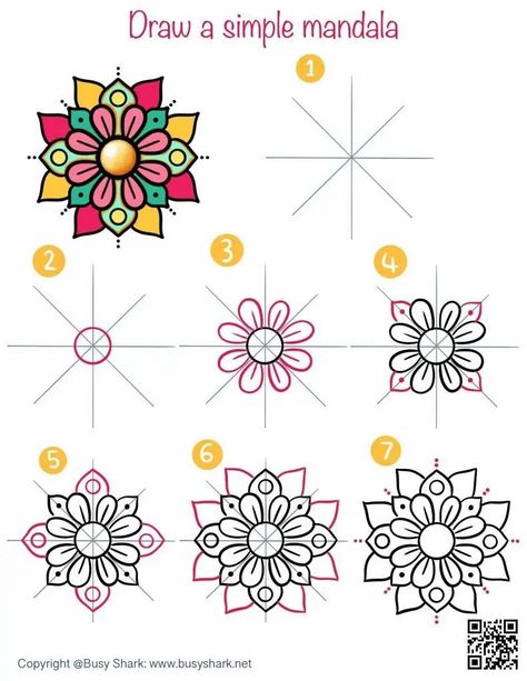 Easy Simple Mandala Drawing, How To Draw Mandalas Step By Step, Simple Mandalas To Draw, Simple Pattern Design To Draw, How To Draw A Mandala Step By Step Easy, Simple Mandala Patterns For Beginners, How To Start Mandala Drawing, Simple Mandala For Beginners, Mandala Doodle Easy