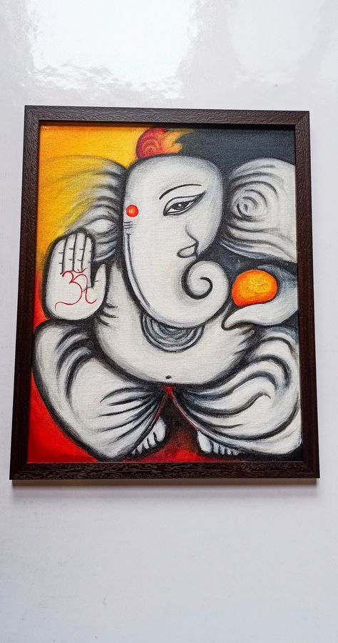 Ganesh ji painting with Acrylic color, Hardboard base with canvas,Dimension-30.5 x 30.5 x 2.5 Centimeters, Painting with frame for wall mounting Ganesh Painting Canvases, Ganesha Blessings, Ganesh Ji Painting, Ganesh Painting, Ganapati Bappa, Ganesh Art Paintings, Medical Wallpaper, Bappa Morya, Indian Art Gallery