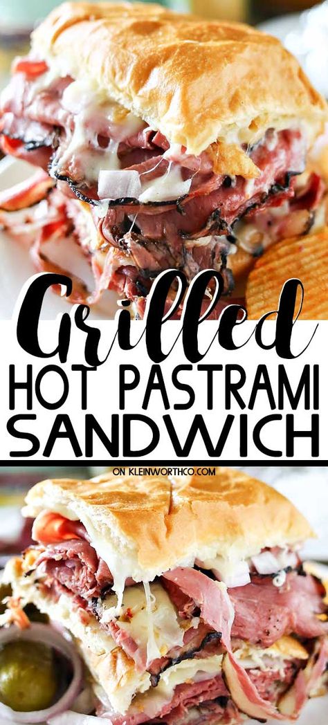 Summer grilling just got better with this Grilled Hot Pastrami Sandwich. Combining foil grilling & the love for a pastrami sandwich, it's delicious & easy! Pastrami Panini Recipes, Pastrami Grilled Cheese, Easy Pastrami Sandwich, Turkey Pastrami Sandwich, Pastrami Recipe Sandwiches, Blackstone Grill Sandwich Recipes, Recipes With Pastrami, Hot Sub Sandwich Ideas, Baked Sandwich Recipes