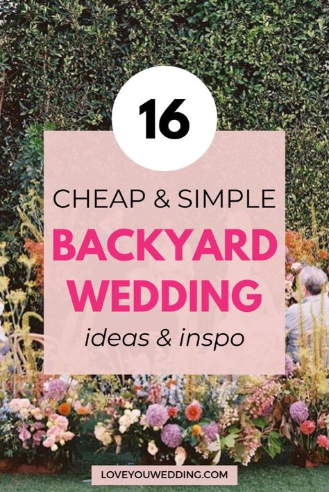 16 *Magical* Backyard Wedding Ideas on a Budget. Planning an intimate backyard wedding? We're here to help with 16 budget-friendly backyard wedding ideas to make your intimate ceremony and reception perfect! We’ve gathered the best ideas for the ceremony, table setup, dress, décor, and food to create the ideal cheap DIY backyard wedding. Click through for the complete rustic backyard wedding planning guide. Simple Yard Wedding Ideas, Backyard Wedding Layout Ceremony And Reception, Outdoor Reception Ideas Wedding, Back Deck Wedding, Easy Wedding Ideas Budget, Garden Wedding Ideas Simple, Small Simple Backyard Wedding Ideas, Easy Outdoor Wedding Decor, Easy Backyard Wedding Ideas