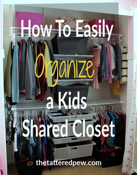 how to easily organize kids shared closet pin Walk In Closet Organization, Closet Organization Designs, Organizing Walk In Closet, Nursery Closet Organization, Baby Closet Organization, Shared Closet, Organization Closet, Baby Room Organization, Closet Hacks Organizing