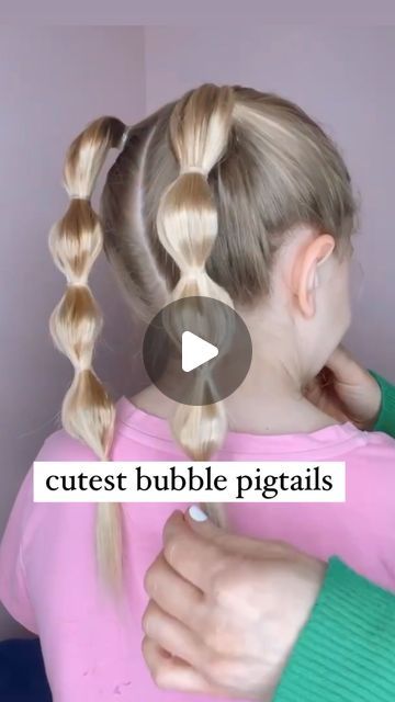 Bubble Ponytail Pigtails, Kids Bubble Braid Hairstyles, Toddler Pigtails Hairstyles, Girl Updos Kids, Kids Bubble Braid, Toddler Bubble Braid, Pigtail Bubble Braid, Girls Ponytail Hairstyles Kids, Pig Tails Hairstyles Kids