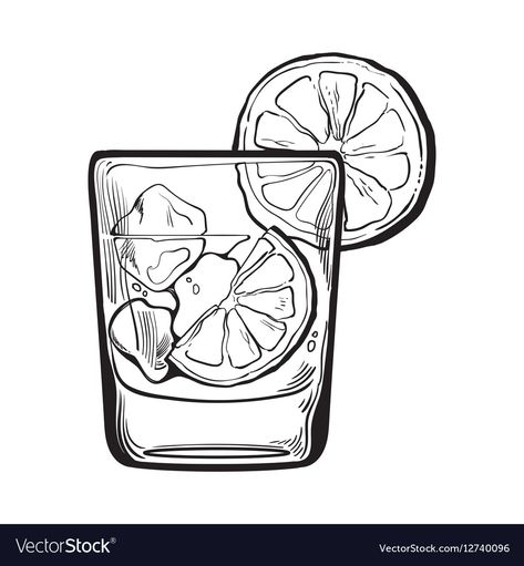 Drink Sketch, Ice Drawing, Lime Vector, Glass Of Lemonade, Room Crafts, Vodka Lime, Summer Coloring, Vodka Soda, Shots Alcohol