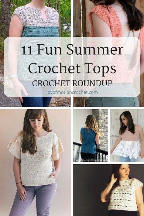 11 Fun Summer Crochet Tops, an amazing crochet roundup. Easy crochet tops for women. Crochet patterns for tunics and tops for summer. Women's crochet tops. Quick and fun crochet tops.#crochettop #crochetpattern#crochet #crocheting Summer Crochet Tops, Crochet Garments, Summer Top Pattern, The Cardigans, Crochet Tops Free Patterns, Crochet Summer Tops, Crochet Summer, Quick Crochet, Crochet Tank