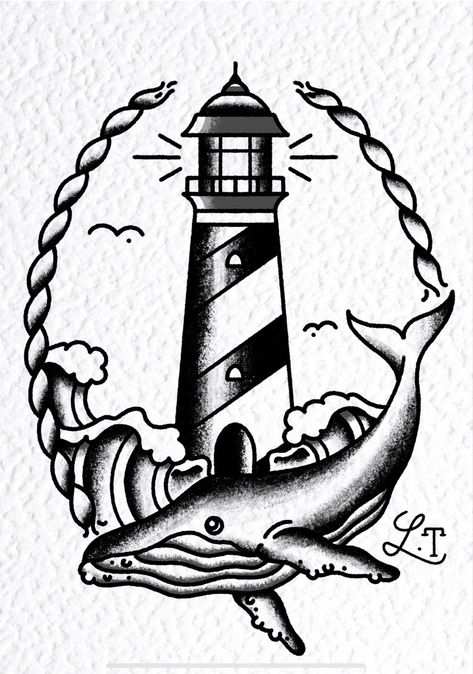 Lighthouse Tattoo Flash, Traditional Lighthouse Tattoo Flash, Lighthouse Flash Tattoo, Old School Whale Tattoo, Trad Lighthouse Tattoo, Old School Sea Tattoo, Old School Tattoo Lighthouse, Liberona Tattoo, Fast Tattoo Ideas