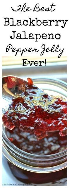 Blackberry Jalapeno Pepper Jelly Recipe - a really simple recipe to make the sweetest jelly around - with a hint of heat! Pepper Jelly Recipe, Jalapeno Pepper Jelly, Pepper Jelly Recipes, Hot Pepper Jelly, Jalapeno Pepper, Blackberry Recipes, Jelly Recipe, Pepper Jelly, Jam And Jelly