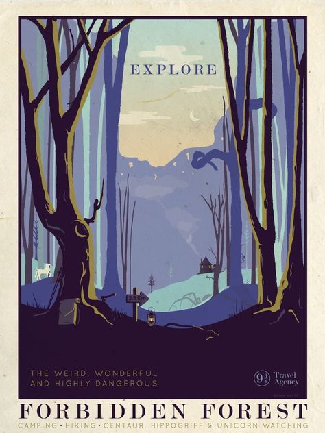 Harry Potter Travel Poster, Star Wars Travel Posters, Poster Harry Potter, Paris Travel Poster, Harry Potter Travel, Forbidden Forest, Harry Potter Wall, Harry Potter Poster, Travel Poster Design