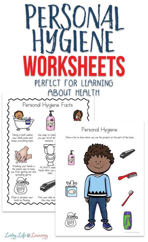 Teach your children the how and why of staying clean with these personal hygiene worksheets for kids. And don't forget to wash your hands!  Perfect health studies for preschool and kindergarten students.  #personalhygieneworksheets #homeschoolhealth #homeschoolscience #livinglifeandlearning Preschool Personal Hygiene Activities, Health And Wellness Lesson Plans, Elementary Hygiene Lessons Activities, Preschool Hygiene Theme, Grade 2 Health Lessons, Personal Hygiene Special Education, Healthy Habits Kindergarten Activities, Hygiene Kids Activities, Personal Health Activities For Kids