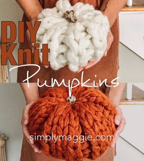 Chunky Knit Pumpkin Pattern | SimplyMaggie.com Knit Pumpkins, Blankets Diy, Chunky Yarn Blanket, Finger Knitting Projects, Pumpkin Patterns, Zig Zag Crochet, Diy Knit, Fall Pumpkin Crafts, Pumpkin Uses