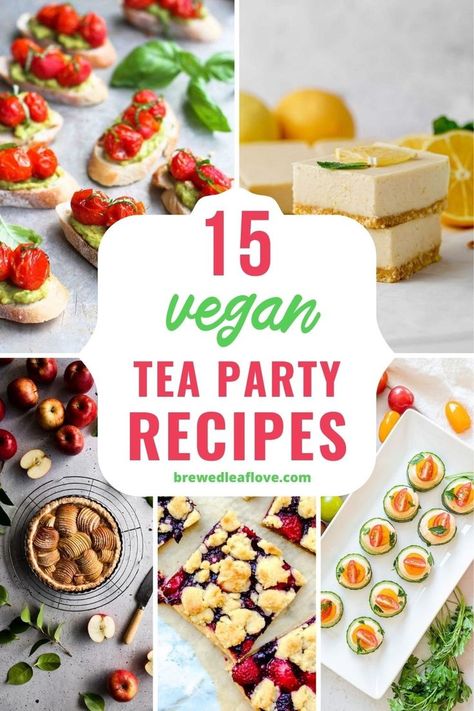 Looking for vegan tea party menu food ideas for your next special tea party? Here are 15 delicious recipes, from sweet to savory that are perfect for all your vegan friends. Vegan Tea Party, Tea Party Menu Ideas, Afternoon Tea Menu Ideas, Tea Party Snacks, Tea Party Recipes, Tea Party Sandwiches Recipes, High Tea Menu, Party Menu Ideas, Vegan Afternoon Tea