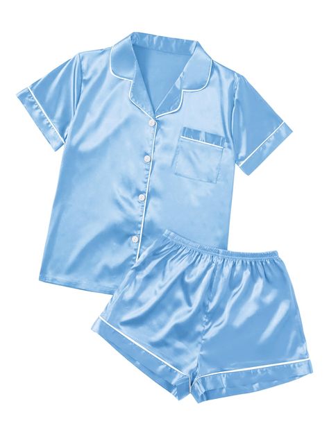 PRICES MAY VARY. Material:Satin pajama set is made of Premium 96%Polyester+4%Spandex satin fabric.Ultra Soft Silk Ekouaer Sleepwear Features:Two Piece Pajama Set featuring classic sleepwear style.Short sleeve sleepwear top and pajama shorts set.High quality material and this sleep set with superior stitching and perfectly-lined hems. Breathable and Comfy sleepwear set Pajama Top:Short sleeve sleepwear with notch collar,button front pajamas shirt and one chest pocket design.Lightweight and Skin-f Pjs Shorts, Shorts Pjs, Silk Pj Set, Pajamas Shirt, Comfy Sleepwear, Silk Loungewear, Silk Pjs, Pajamas For Women, Satin Pajama