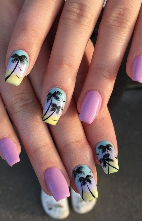 Summer Coffin Nails, Popular Nail Art, Floral Nail Designs, Nails Easy, Nail Art Designs Summer, Coffin Shape Nails, Vacation Nails, Best Nail Art Designs, Uñas Acrilicas