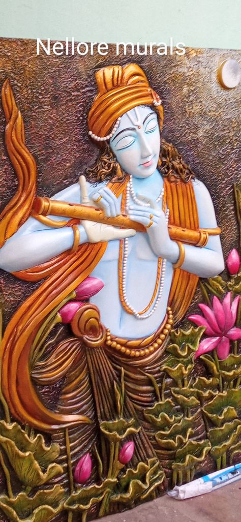 Nellore murals interior or exterior 9704138084 Radha Krishna Clay Mural, 3d Murals, Swans Art, Buddha Wall Art, Clay Wall Art, Flower Arrangements Simple, Wall Paint Designs, Diy Lamp Shade, Clay Wall