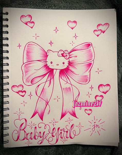 Tattoo Art Drawings Design Beautiful, Pink Things To Draw, Couple Cartoon Drawings, Doodles Heart, Easy Graffiti Drawings, Images Hello Kitty, Cholo Art, Hello Kitty Crafts, Chicano Drawings