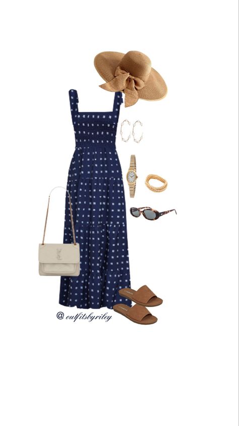 Old Money Summer Dress Outfit, Boat Chic Outfit, Hamptons Outfit Aesthetic, Blue Winery Outfit, Old Money Yacht Outfit, Summer In The Hamptons Aesthetic Outfits, Old Money Navy Blue Outfit, Marthas Vineyard Summer Outfits, Nantucket Summer Outfits