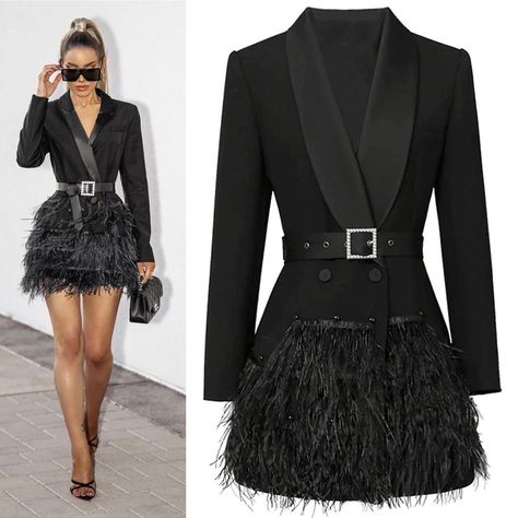 Dresses With Feathers, Belted Blazer Dress, Blazer Dresses, Belted Blazer, Back In Stock, Blazer Dress, Fashion Addict, Feathers, Dress Shop