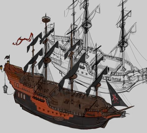 Pirate Flags, Pirates Ship, Pirate Ship Art, Model Sailing Ships, Sail Ship, Pirate Boats, Bateau Pirate, Old Sailing Ships, Fantasy Tattoos