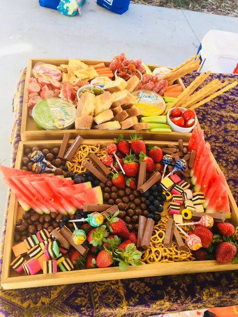 A sweet and savoury platter served side by side. Savoury Food Platters, Sweet And Savoury Grazing Platter, Sandwiches Platter, Food Platters Party, Savoury Platter, Party Platter Ideas, Heath Cake, Good Appetizers, Grazing Platter Ideas