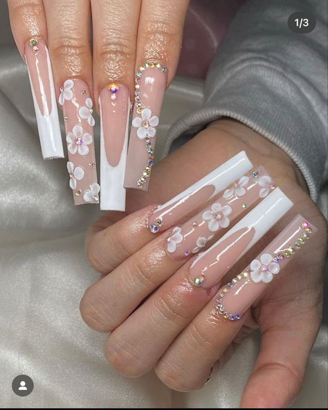 Xxl Nails, 3d Flower Nails, Long Nail Designs, Nails Design With Rhinestones, Long Acrylic Nails Coffin, Acrylic Nails Coffin Pink, Long Square Acrylic Nails, Gem Nails, Acrylic Nails Coffin Short