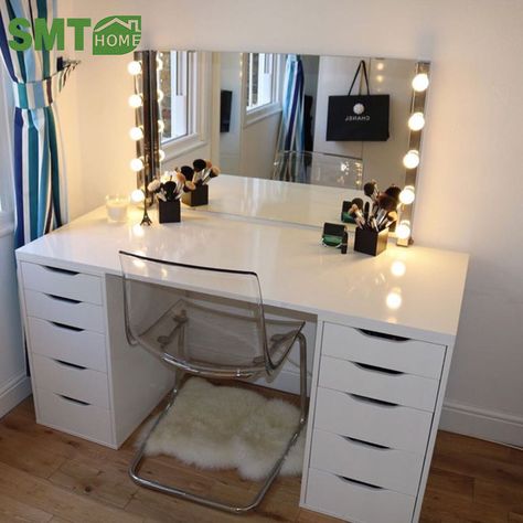 Source home furniture wooden dressing table makeup designs mirror with drawer set modern white on m.alibaba.com Dressing Table Modern, Alex Drawers, Zimmer Diy, White Dressing Tables, Aesthetic Interior Design, Dressing Room Decor, Bathroom Lights, Ikea Bathroom, Dressing Table Design