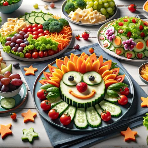 Cooking up Joy - Made with love: Creative Salad Decorations for Picky Eaters Salad Decoration Ideas Creative, Funny Salad, Salad Decoration Ideas, Salad Decoration, Veggies And Fruits, Dubai Garden, All Vegetables, Kids Food, Fun Kids Food