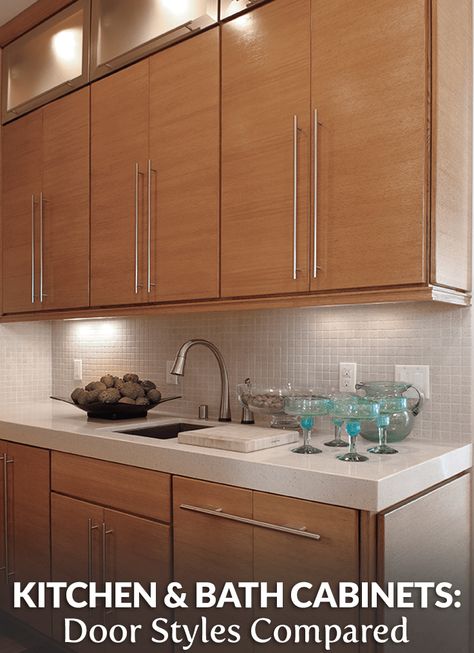 Learn the difference between these cabinet door styles: Inset, slab, traditional overlay and full overlay, to find the cabinet that fits you best! Slab Door Kitchen, Cabinet Doors Diy, Flat Panel Kitchen Cabinets, Slab Kitchen Cabinets, Flat Panel Cabinet Doors, Slab Cabinet Doors, Slab Cabinets, Unfinished Kitchen Cabinets, Cost Of Kitchen Cabinets