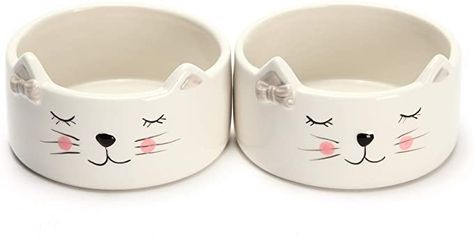 Amazon.com : Kurrajong Farmhouse Set of 2 Ceramic cat Bowls - 4.5" Wide x 2" high - one for Water and one for Food - Cute cat Bowls and so Unique : Pet Supplies Clay Cat Food Bowl, Cute Cat Bowls, Ceramic Cat Bowls, Cat Face Drawing, Pet Feeding Area, Cat Water Bowl, Clay Box, Clay Products, Colorful Hairstyles