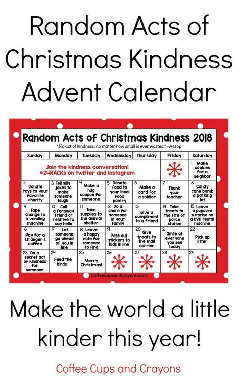 Free printable Random Acts of Christmas Kindness calendar for 2018! December version available too! #24racks #actsofkindness #kindnesscalendar #christmasactsofkindness Random Acts Of Christmas Kindness, Kindness Advent Calendar, Kindness Calendar, Christmas Kindness, Calendar Advent, Advent Activities, Christmas Calendar, Christmas Advent Calendar, Christmas Advent