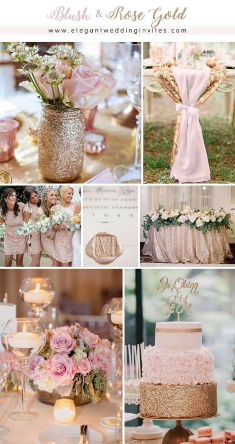 Rose Gold and Blush Wedding Color Palettes Gold Wedding Color Palette, Gold And Blush Wedding, Wedding Rose Gold Theme, Wedding Color Palette Ideas, Blush Wedding Colors, Plan Wedding, Rose Gold Theme, Gold Wedding Colors, Color Palette Ideas