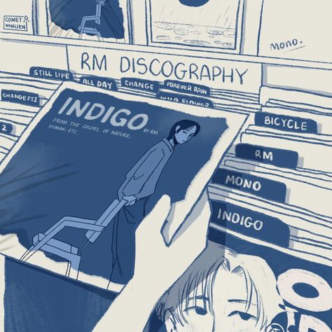 Indigo Rm Wallpaper Aesthetic, Indigo Rm Art, Namjoon Blue Aesthetic, Blue Kpop Aesthetic, Bts Blue Aesthetic, Kpop Blue Aesthetic, Namjoon Blue, Kpop Illustration, Indigo Aesthetic