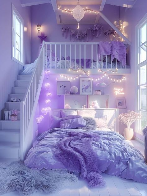 Cute Purple Bedroom Ideas, Room Inspo Purple, Aesthetic Purple Bedroom, Purple Bedroom Ideas For Kids, Purple Aesthetic Bedroom Ideas, Purple Teen Room, Purple Aesthetic Room, Purple Aesthetic Bedroom, Purple Kids Room