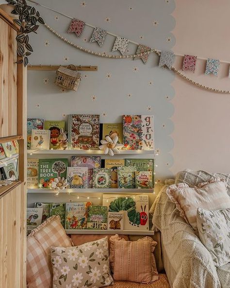 Toddler Room Aesthetic, Small Toddler Room, Book Rotation, Whimsical Kids Room, Daisy Wall, Country Interiors, Big Girl Bedrooms, Kids Bedroom Inspiration, Toddler Room Decor