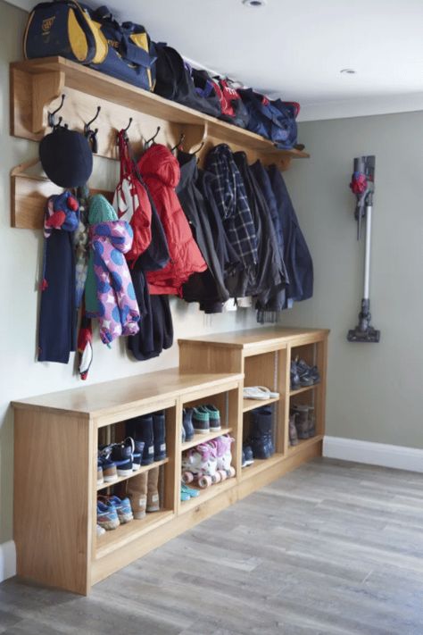 Cloakroom Storage, Boot Room Storage, Boot Room Utility, Coat And Shoe Storage, Utility Room Designs, Hallway Storage Bench, Mudroom Storage Bench, Porch Storage, Coat Storage