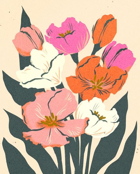 Sally Murphy Design on Instagram: “I haven’t posted in awhile… things have been so busy. Here is a bunch of tulips to celebrate all the flowers that are popping up these…” Sally Murphy Design, Bunch Of Flowers Illustration, Flower Bunch Illustration, Tulip Graphic Design, Tulip Mural, Tulips Illustration, Flower Illustration Art, Tulip Illustration, Pop Art Flowers