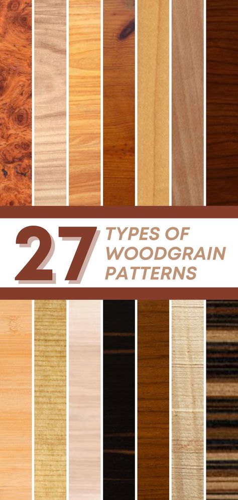 Ever want the perfect wood accent for your home but not sure what to go with? Here are 27 different types of wood grain patterns in 1 place! Get to know more about each time and find out which would bed the best to use on your home decor. Wood grain patterns can impact the overall appeal of your interior so pick carefully which to use on your furniture, hardwood floors, countertops, or even ceiling beams. Hardwood Countertops, Types Of Hardwood Floors, Maple Furniture, Grain Background, Types Of Wood Flooring, Pecan Wood, Aspen Wood, Hardwood Lumber, Home Decor Wood