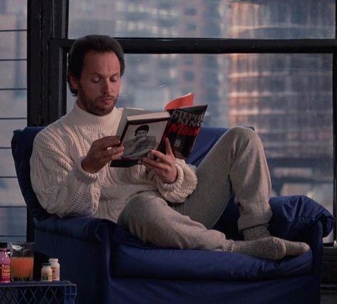 BAMF Style (@bamfstyle) posted on Instagram: “Billy Crystal’s ivory cable-knit ribbed mock-neck sweater, heather gray sweatpants, and marled knit socks in When Harry Met Sally was…” • Dec 6, 2021 at 6:31pm UTC Harry And Sally, Chloë Sevigny, Billy Crystal, Nora Ephron, When Harry Met Sally, Self Deprecating Humor, I Have A Crush, Filming Locations, Film Stills