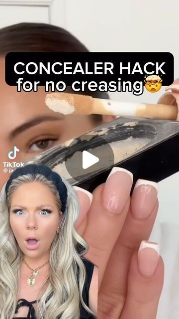 KELLY STRACK on Instagram: "Concealer hack for NO creasing?!🤯  #makeup #beauty #makeuptutorial #makeupvideos #beautyvideos #makeupreels #beautyreels #makeuphacks #concealer #concealerhack" How To Make Concealer Not Cakey, How To Keep Concealer From Creasing, How To Blend Concealer, How To Put On Concealer, Concealer Only Makeup Look, How To Make Concealer, Concealer Creasing, Kelly Strack, Best Full Coverage Concealer